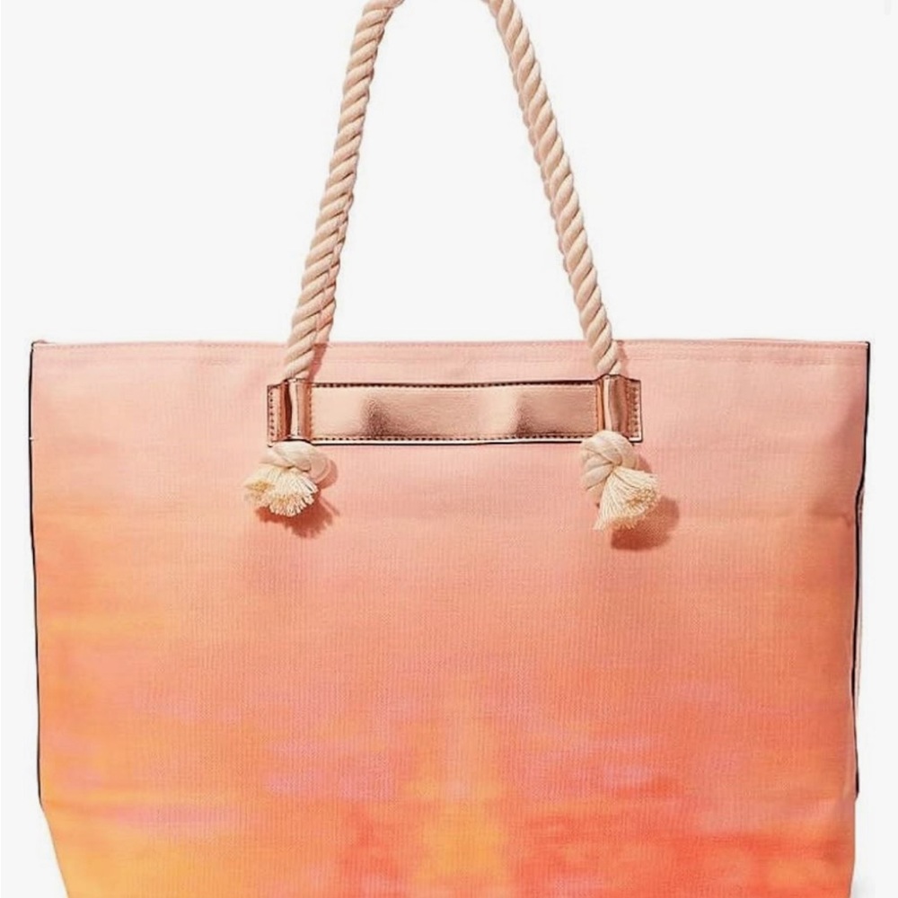 Victoria's Secret Canvas Tote Bag Pebbled Orange Ombre